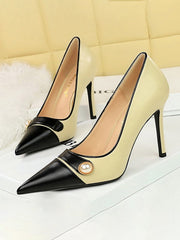 Colorblock Solid Color Pointed Toe Heels