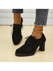 Lace Up Solid Color Pointed Flats Heels