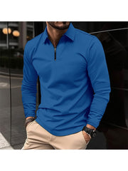 Patchwork Solid Color Zipper Polo Shirt