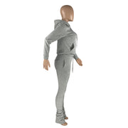 Pullover Hoodies Ruched Stacked Trouser Sets