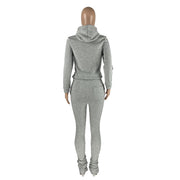 Pullover Hoodies Ruched Stacked Trouser Sets