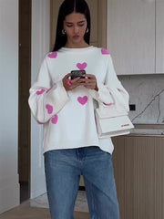 Heart Embroidery Knitting Loose Sweater