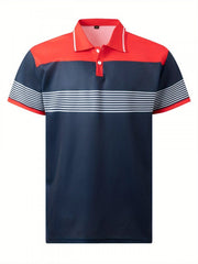 Contrast Color Striped V Neck Polo Shirt