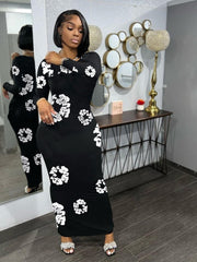 Floral Printed Fitted Long Sleeve Maxi Dress