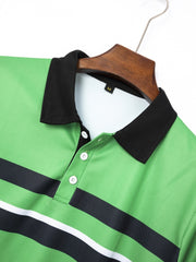 Colorblock Buckle Lapel Neck Polo Shirt