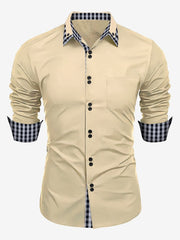 Colorblock Plaid Single Breasted Long Sleeve Shirts