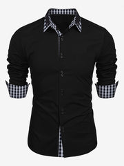Colorblock Plaid Single Breasted Long Sleeve Shirts