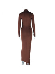 Ribbons Turtleneck Fitted Long Sleeves Dress