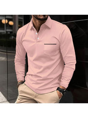Patchwork Loose Long Sleeve Polo Shirt