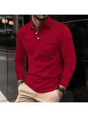 Patchwork Loose Long Sleeve Polo Shirt