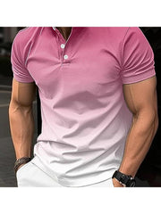 Gradient Color Short Sleeve Leisure Polo Shirt