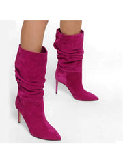 Velvet Solid Ruched Thin Heels Thigh-High Boots