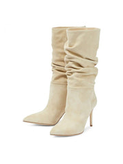 Velvet Solid Ruched Thin Heels Thigh-High Boots