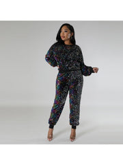 Sequin Patchwork Pullover Trouser Sets