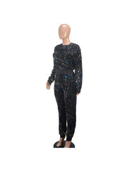 Sequin Patchwork Pullover Trouser Sets