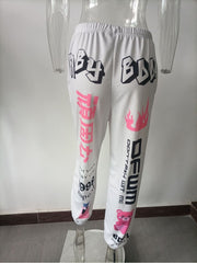 Print Elastic Waist Loose Pants