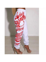 Print Elastic Waist Loose Pants