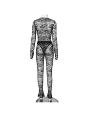 Lace Cutouts Perspective Bodysuits Pants Sets