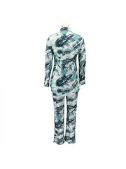 Print High Rise Fitted Blouse 2pc Trouser Sets