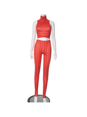 Colorblock Striped Cropped Trouser Sets