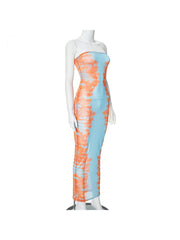 Colorblock See Through Strapless Maxi Dress