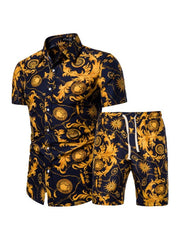 Chinese Style Printed Shirt Men Activewear Sets