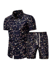 Chinese Style Printed Shirt Men Activewear Sets