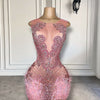 Luxury Rhinestone Pink Diamond Feather Birthday Dress