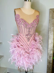 Pink Short Prom Dresses Mini Birthday Dress Luxury Handmade Beads Crystals Diamond Cocktail Party Gowns
