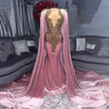 Pink Velvet - Gold Beaded Prom Dress with Cape