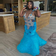 Mermaid Prom Dresses With Sheer Neck Butterfly Beads Pearls Tassels Tierer Button Evening Gown Birthday Dress