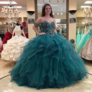 Princess Ball Gown Quinceanera Dresses Sweetheart Off Shoulder Appliques Sequins Beads Pageant Party Sweet 15 Dress Tiered