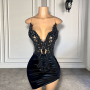 Real Sample V-neck Beaded Embroidery Women Birthday Party Gowns Short Mini Prom Dresses