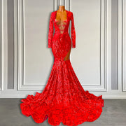 Elegant Red Lace Mermaid Prom Dress 2024