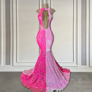 Two-Tone Pink Lace Prom Dress 2024