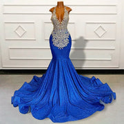 Royal Blue Long Prom Dresses 2023 Luxury Mermaid Beaded Crystals Diamond Women Formal Evening Gown Graduation