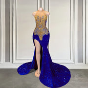 2024 Royal Blue Prom Dress with Sheer High Neck