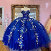 Royal Blue Quinceanera Dresses 2021 Sweetheart Sleeveless Appliques Flowers Beads Prom Party Princess Sweet 15 Ball Gown