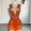 Orange Beaded Cute Sheer Scoop Neckline See Through Birthday Dress