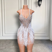 Sweetheart White Feather Beaded Cocktail Gown