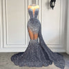Silver Sparkly Sequin Diamond Mermaid Prom Dress
