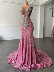 Luxury Pink Sequin Mermaid Prom