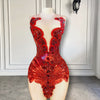Mannequin Wearing a Red Diamond Mini Birthday Dress with Sparkling Embellishments, Perfect for Birthday Celebrations