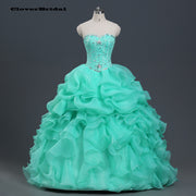 Diamond Beaded Organza Ruffled Lime Green Quinceanera Dress