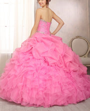 Diamond Beaded Organza Ruffled Lime Green Quinceanera Dress