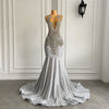 Exquisite Silver Luxury Diamond Mermaid Prom Dress