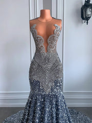 Silver Crystals Mermaid Prom Dress