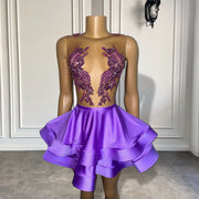Purple Beaded Mini Party Dress
