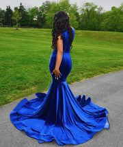 Long Elegant Prom Dresses 2023 Sexy Sheer Top Luxury Beaded Embroidery Royal Blue Velvet Short Prom Gown 2023