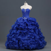 Diamond Beaded Organza Ruffled Lime Green Quinceanera Dress